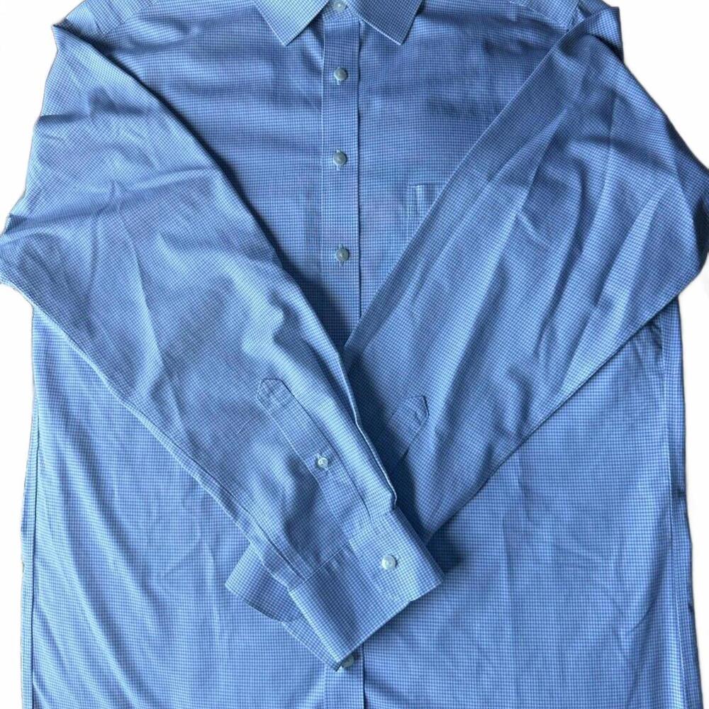 Roundtree & Yorke Gold Label Shirt Mens Small White Blue Plaid Fitted 16.5/35